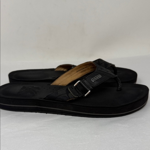 Coach Black Leather Flip Flops Sandals Comfort footbed Resort Luxe Minimalist - Picture 7 of 8